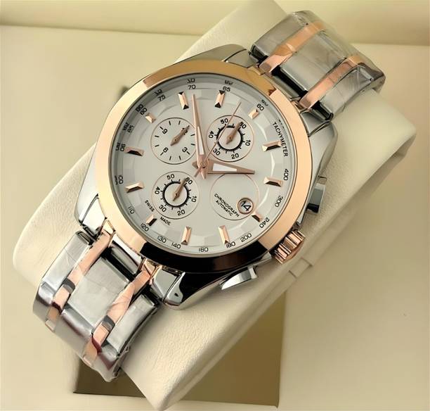 NITYA TSHORT - Silver Day & Date Feature Dial Stainless Steel Strap Analog Watch  - For Men