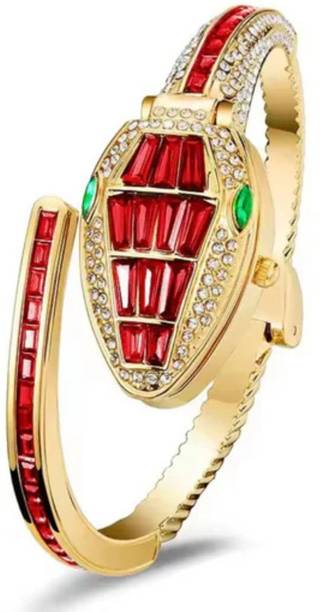 Luxury Snake Watch for Women Gold Plated Bracelet with Red Crystal Dial Analog Watch  - For Women SN-WAT-RED