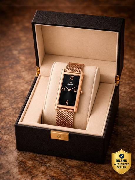 Slim Black Dial Rose Gold Mesh Chain Analog Watch - For Men KLR-GSQ020-BLK-ROSECH