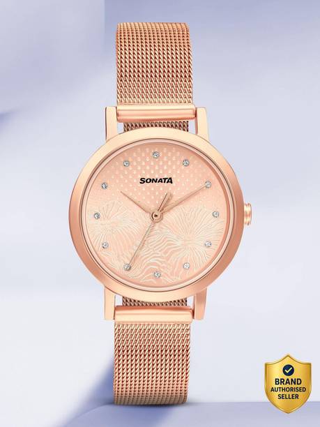 Sonata Linnea Rose Gold Dial Rose Gold Stainless Steel Strap Analog Watch - For Women NR8174WM02,8174WM02