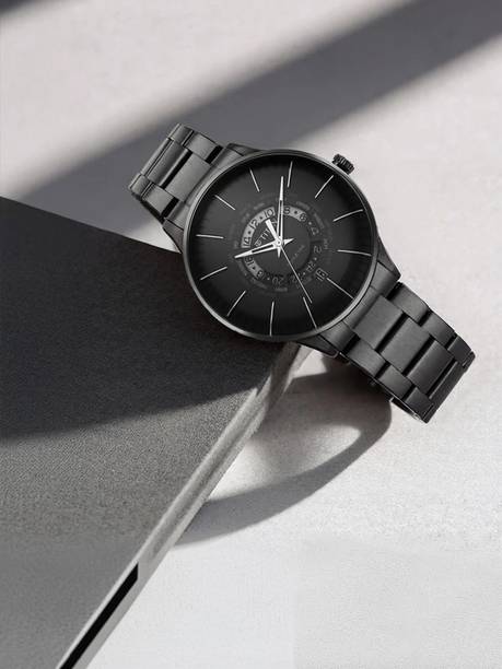 Titan World Time With Date Black Dial Black Stainless Steel Strap Analog Watch - For Men NT90145NM01
