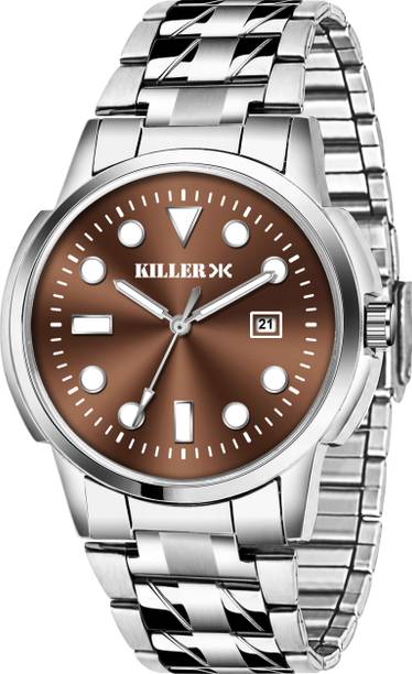 UNISEX Date Function Working Free Size Adjutable Chain Lock Premium Quality Analog Watch  - For Men KLLR-702-BROWN-SILVER