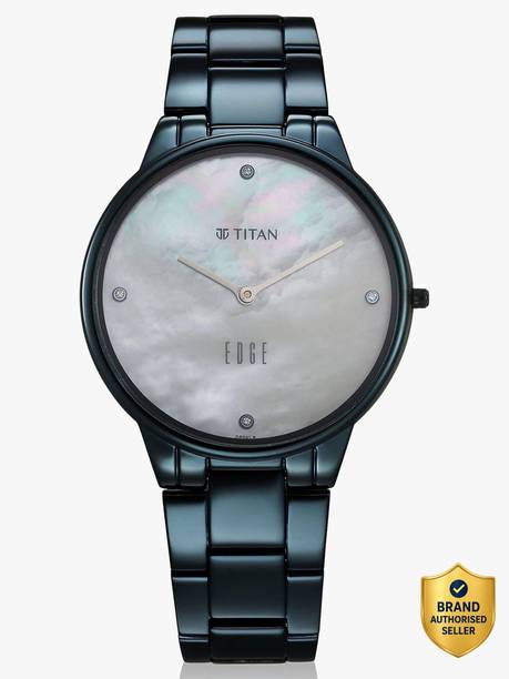 Titan Edge White MOP Dial Blue Stainless Steel Strap Analog Watch  - For Women NT2734QM01,2734QM01