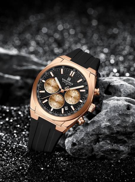 Alix AL8080 Rose Gold Chrono Face and Rubber Strap Analog Watch  - For Men
