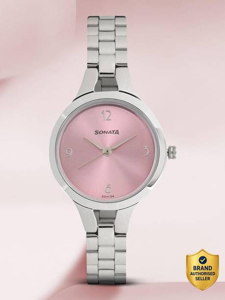 Sonata Steel Daisies Peach Dial Silver Stainless Steel Strap Analog Watch - For Women NT8123QM01,8123QM01,NU8123QM01,NU8151SM03