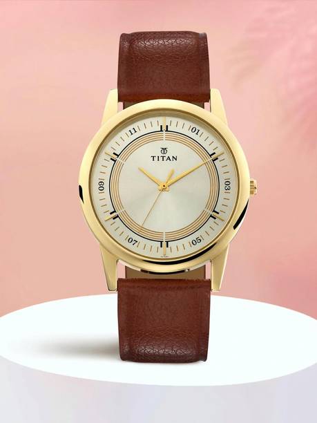 Titan Quartz Beige Dial Brown Leather Strap Analog Watch - For Men NP1773YL03