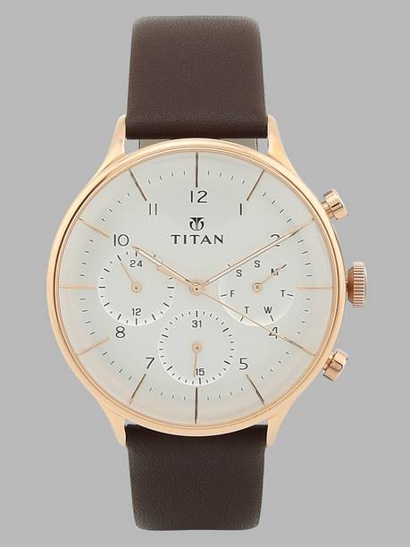Titan On Trend Multifunction White Dial Brown LeatherStrap Analog Watch - For Men NT90102WL01,77055PP02,90102WL01