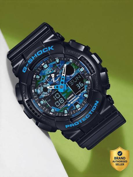 G-SHOCK GA-100CB-1ADR Blue Camouflage Dial Black Resin Strap Analog-Digital Watch - For Men G625