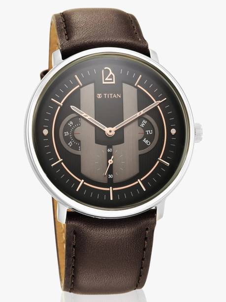Titan Quartet Multifunction Anthracite Dial Brown LeatherStrap Analog Watch - For Men NT1882SL01,NU1882SL01