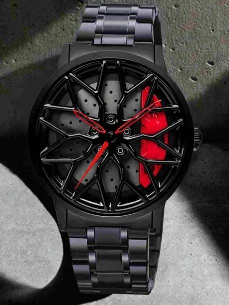BXHP Car Wheel watch | Spinning Watch | Rotating Watch | Gyro Watch Red Watch Car Weel Wash Analog Watch  - For Boys