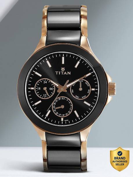 Titan NQ90089KD02 Titan Multifunction Black Dial RoseGold & Black Ceramic Strap Analog Watch - For Men
