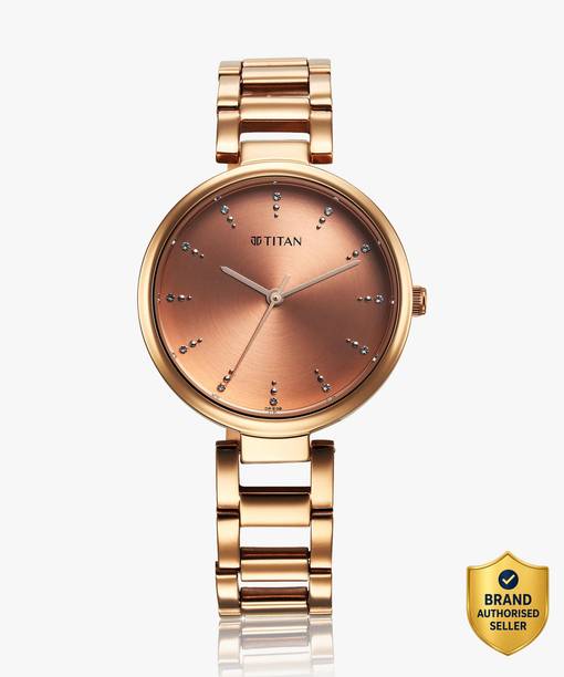 Titan Brown Dial Rose Gold Stainless Steel Strap Analog Watch - For Women 2729WM02