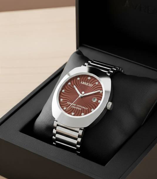 ABREXO Abx9992 Brown RDO Cali Cartel Studded Brown Dial Date Working Silver Quartz Watch For Boys Analog Watch  - For Men