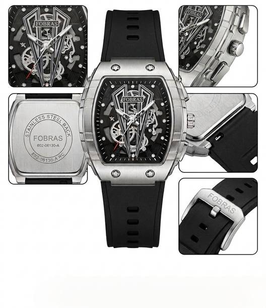Premium Men's Skeleton Analog Watch with Silicone Strap | Stainless Steel Case Analog Watch  - For Men Men's Analog Skeleton Watch