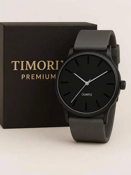 Timorix Silicone Black & Grey Quartz Black Dial & Grey Strap Analog Watch for Men | Stylish Quartz | Classic Design Analog Watch  - For Men