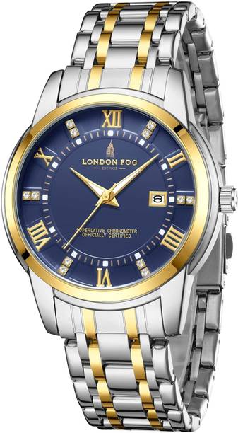 Regent Collection Blue Dial Two Tone Silver Gold Strap Metal Case Date Display Analog Watch - For Men LFM10002-44
