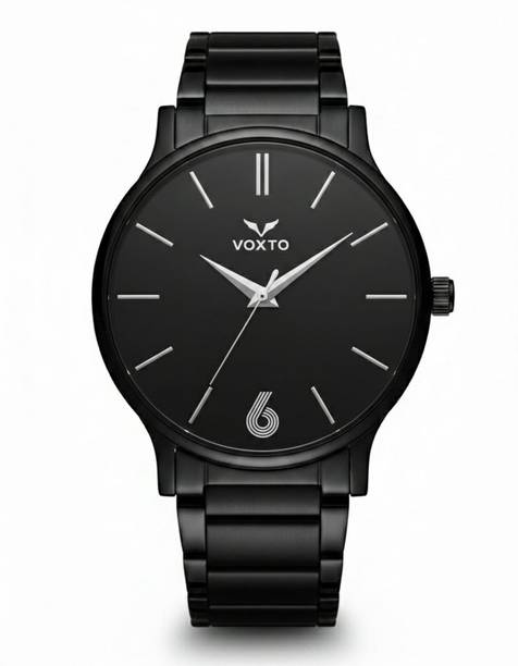 VOXTO Elegant Black Dial IGP Metal Chain White Indices Analog Watch - For Men BSS2004