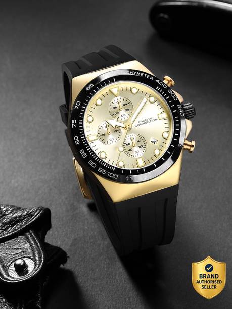 Gold Sunray Round Dial | Black Silicone Chronograph Watch for Men Analog Watch - For Men FCM07B