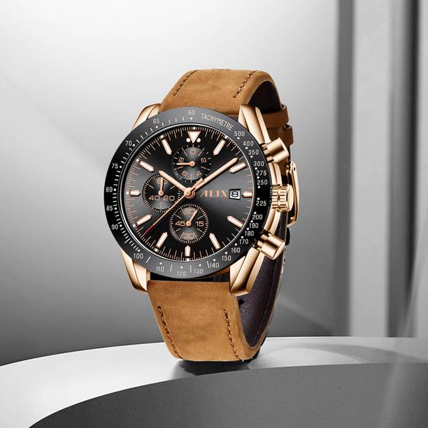 Business fashion Chronograph genuine leather Strap Luminous waterproof Quartz Analog Watch - For Men 2615 Black Brown