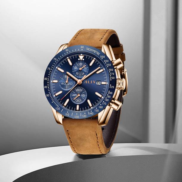 Alix AL3014 Sophisticated blue dail with a brown leather strap Analog Watch  - For Men