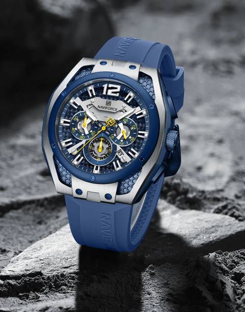 NAVIFORC NF8063 Sporty Silver Blue multifunctional chronograph Analog Watch  - For Men