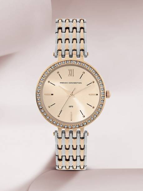 Women's Analog Rose Gold Watch | Rhinestone Rose Gold Sunray Dial Analog Watch - For Women FCN00063C
