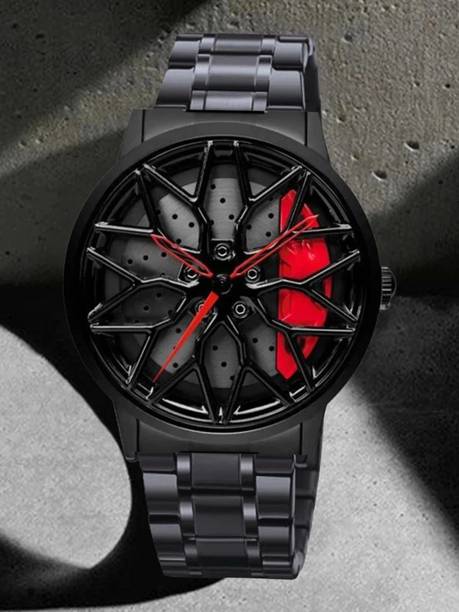 KHXR Spinning car wheel rotating gyro red Car wheel | Spinning | Roatating | Gyro | Red Analog Watch  - For Men