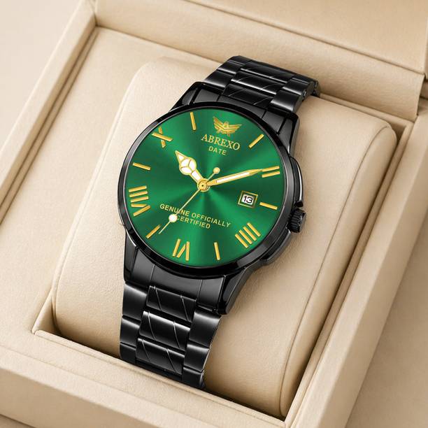 ABREXO Premium Series Green Black Dial Long Life Plated Date Working Quartz Boys Analog Watch  - For Men