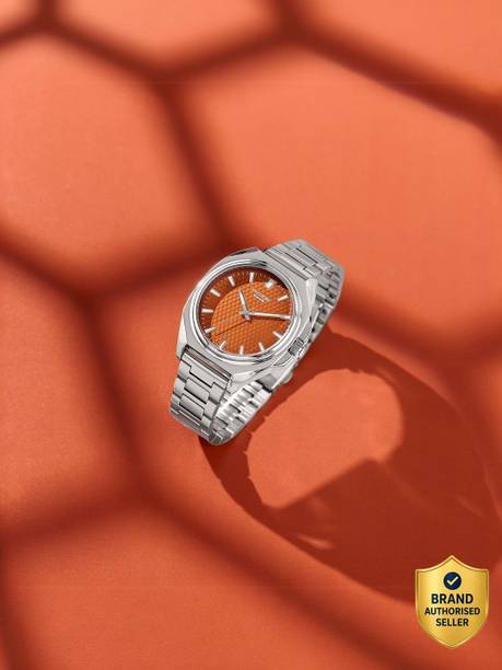 Sonata Poze 7 Orange Dial Silver Sheet Metal Strap Analog Watch - For Men SP70091SM01W