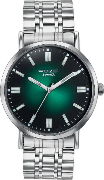 Sonata Poze 6 Chrome Calling Quartz Green Round Dial Men's Watch Analog Watch - For Men SP70083SM01