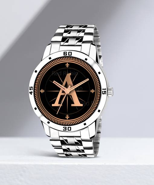 Red Robin ALPHA-A-AVO-SIL-STL Fancy Design Stylish ALPHABET A Dial Silver Leather Strap Men Wrist Watch Analog Watch  - For Boys