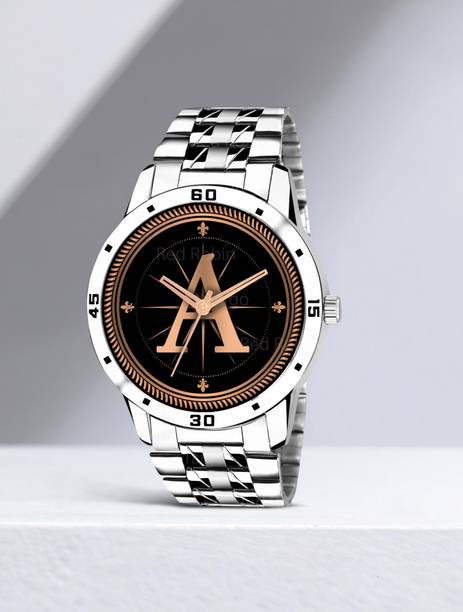Fancy Design Stylish ALPHABET A Dial Silver Leather Strap Men Wrist Watch Analog Watch  - For Boys ALPHA-A-AVO-SIL-STL