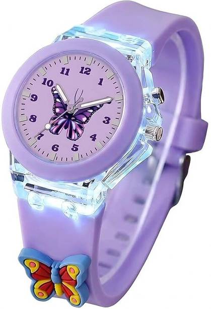 Kids Butterfly Fantasy Cartoon LED Light Silicone Strap Analog Watch  - For Girls MNF-AG-01