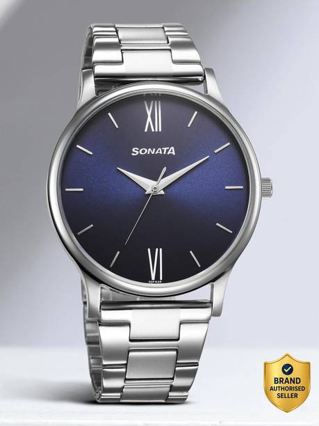 Sonata Aspire Blue Dial Silver Stainless Steel Strap Analog Watch - For Men NT77105SM08W,NU77105SM08W
