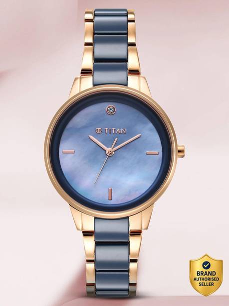 Titan MOP Dial RoseGold Steel & Blue Ceramic Strap Analog Watch - For Women NS95213KD03
