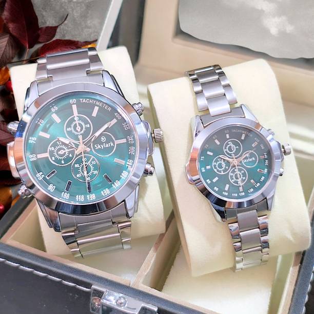 Analog Watch  - For Couple Green Silver Stainless Steel couple watch combo party Couple Wedding Gift Combo,