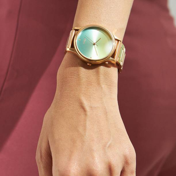 Ombre Green Multi Colour Dial Rose Gold Metal Link Strap Analog Watch - For Women 8907605135224
