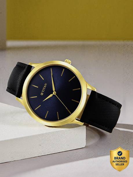 Titan Karishma Blue Dial Black Leather Strap Analog Watch  - For Men NT1825YL05