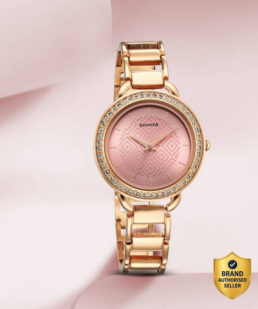 Sonata Wedding Pink Dial Rose Gold Metal Strap Analog Watch - For Women NT87052WM01