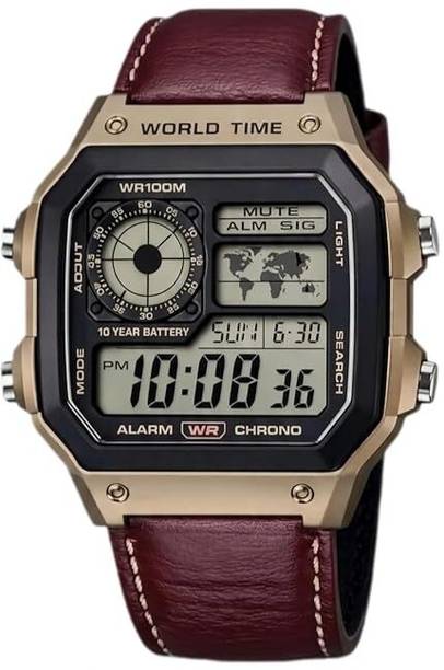 World Time Watch – Vintage Gold Case with Strap Digital Watch - For Men IRONXX