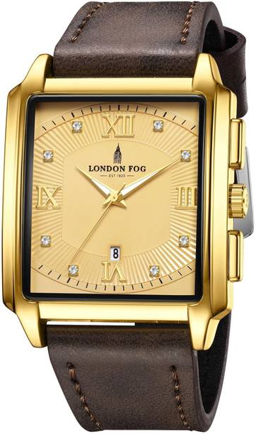 Mayfair Collection Gold Dial Brown Leather Strap Crystal Hour Accent Date Quartz Analog Watch - For Men LFM10004-04