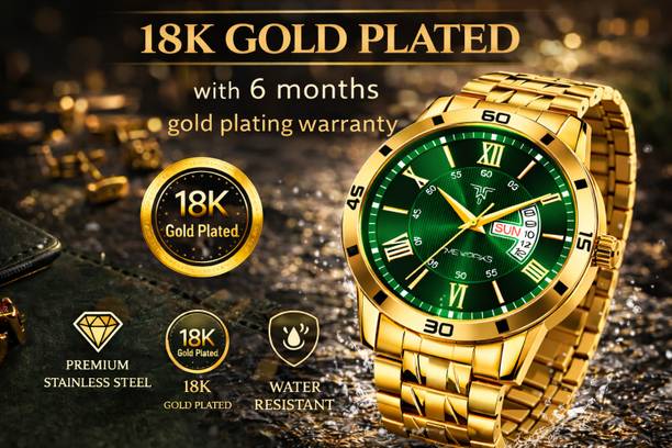 TIMEWORKS 418YYM16 TIMEWORKS Designer Golden Round Shape Day & Date Green Dial Analog Watch  - For Men