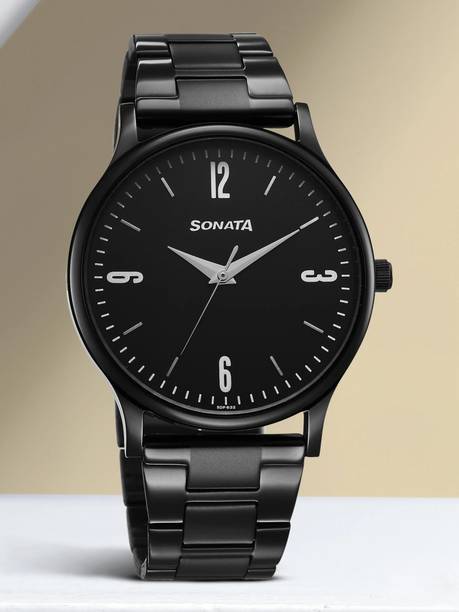 Sonata Aspire Black Dial Black Stainless Steel Strap Analog Watch - For Men NT77105NM04W