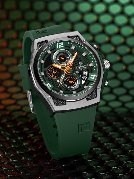 Distinctive and Elegant Black & Green color silicon strap Analog Watch - For Men NF8051L Honeycomb Design Timepiece