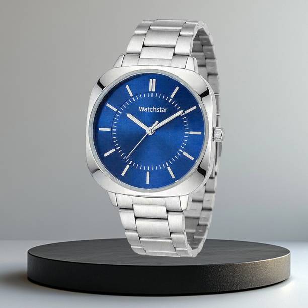 watchstar Blue Dial Stainless Steel Watch for Men & Boys Stainelss Steel Moon Dial Wrist Watch Analog Watch  - For Men