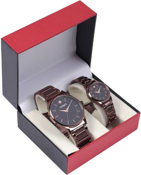 Analog Watch - For Couple HM-025 COFEE ANALOGUE BLACK DAIL WATCH FOR COUPLE