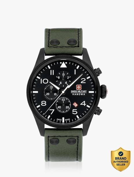 Swiss Military Hanowa THUNDERBOLT CHRONO | Swiss Made Men's Chronograph Green Watch | Dated Black Sunray Dial Analog Watch - For Men