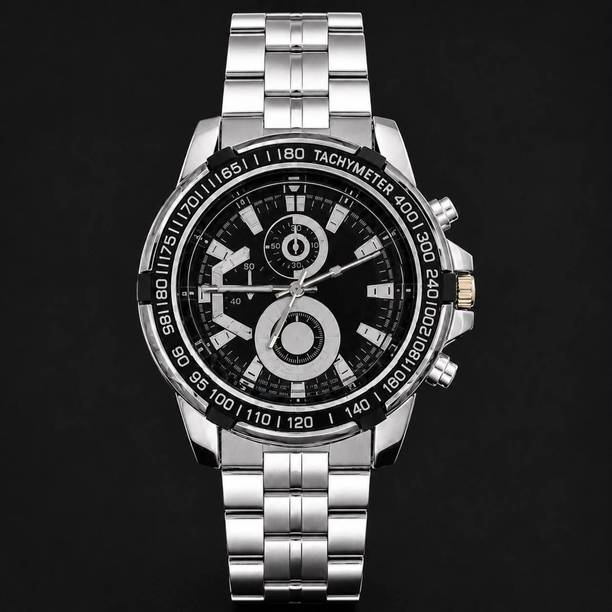 QUANTEX Bezel Stainless Steel Chain Analog Watch For Men Luxury Analogue Men's Watch (Black Dial & Silver Stainless Steel Strap) | Analog Watch  - For Men