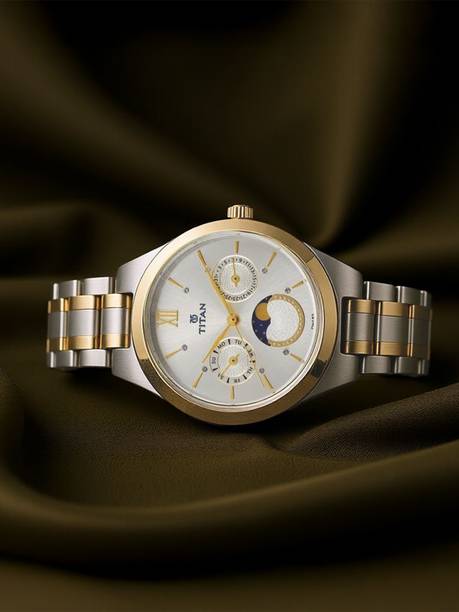Titan Workwear Multifunction Silver Dial Silver & Gold SS Strap Analog Watch - For Women NT2590BM01
