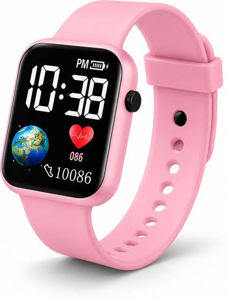 kids girls LED watch pink Digital Watch  - For Girls LED Display Fashionable Children Kids Square Silicon Strap Digital Watch